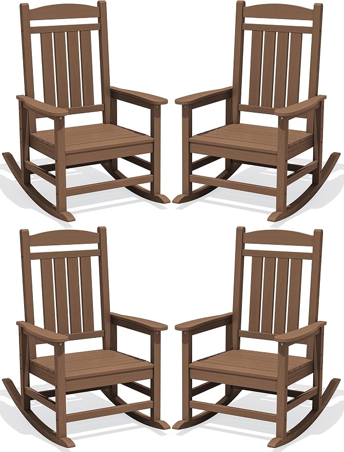 Oversized Outdoor Rocking Chairs Set of 4, HDPE Porch Rocker by KINGYES
