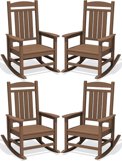 Oversized Outdoor Rocking Chairs Set of 4, HDPE Porch Rocker by KINGYES