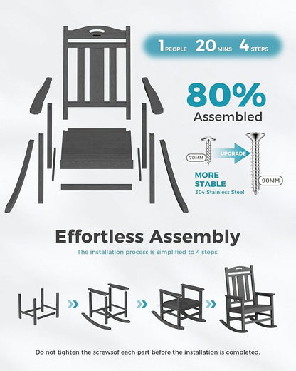 Oversized Outdoor Rocking Chairs Set of 8, 380lbs Heavy-Duty Large Patio Rocker - Image 9