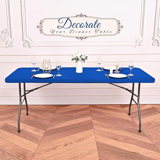 6 Pack Stretch Fabric Table Top Cap Cover, fits 6Ft Tables, Spandex Table Covers Washable Elastic Universal Rectangle Tablecloth Protector for Outdoor Party Picnic Wedding, Royal Blue, 30" W x 72" L