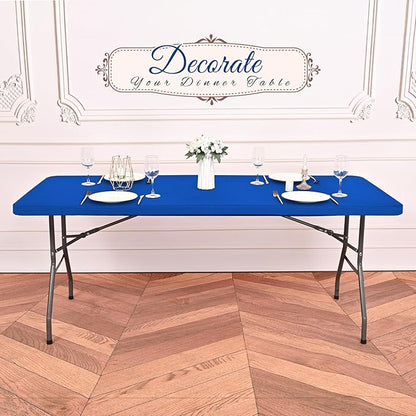 10 Pack Stretch Fabric Table Top Cap Cover, fits 6Ft Tables, Spandex Table Covers Washable Elastic Universal Rectangle Tablecloth Protector for Outdoor Party Picnic Wedding, Royal Blue, 30" W x 72" L