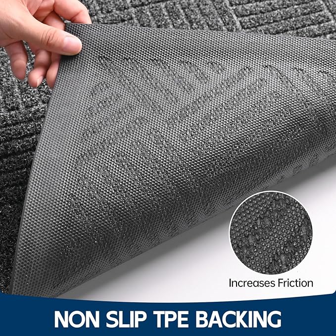 Front Door Mat Outside Entrance, 4' x 3' Heavy Duty Indoor Outdoor Door Mats for Entryway, Trap Dirt Outdoor Doormat Low Profile, Non Slip Welcome Mats for Front Door, Artificial Grass