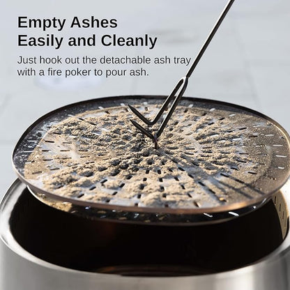 EAST OAK Camber Smokeless Fire Pit 17'' for Outside Patio, 304 Stainless Steel Wood Burning Fireplaces, Portable Outdoor Bonfire Pit with Poker, Stand & Removable Ash Pan for Camping, Chisel Steel