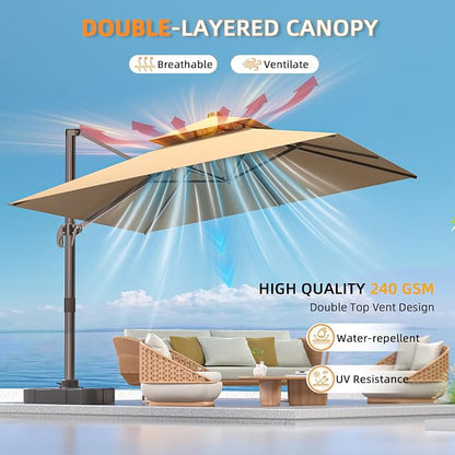 10' X 13' Outdoor Patio Umbrella Large Rectangle Cantilever Umbrella Heavy Duty - Image 4