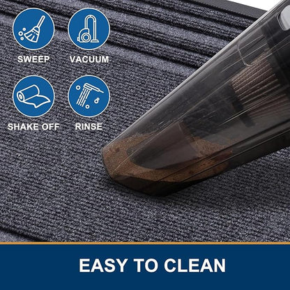 Buganda Front Door Mat Indoor Outdoor Entrance, Non-Slip Natural Rubber Doormats, Easy Clean, Low Profile, Dirt Trapper Entryway Floor Mats for Outside, Garages and Patios, 47x32, Grey