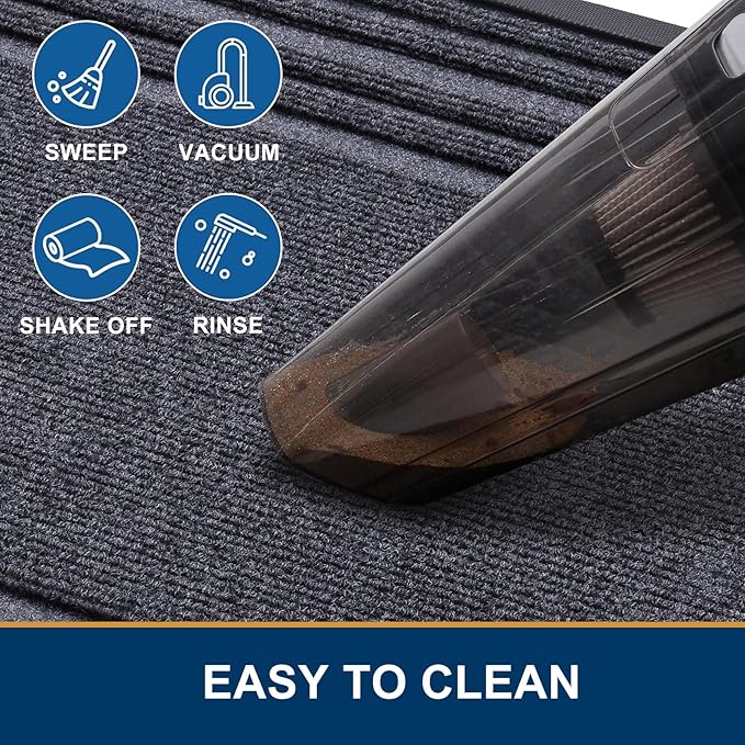 Buganda Front Door Mat Indoor Outdoor Entrance, Non-Slip Natural Rubber Doormats, Easy Clean, Low Profile, Dirt Trapper Entryway Floor Mats for Outside, Garages and Patios, 47x24, Grey