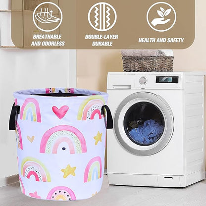 Colorful Rainbow Stars Laundry Basket Foldable Oxford Cloth Funny Tote Bag Laundry Hamper Clothes Storage Bucket Organizer For Bathroom/Laundry Storage/Bedroom 17.7x13.7 Inch