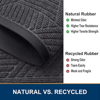 Smiry Front Door Mat Outside Entrance, Heavy Duty Sturdy Natural Rubber Doormat, Trap Dirt and Moisture, Easy Clean Low Profile Mats for Indoor Outdoor Entry, Irregular Triangle (47x32, Medium Grey)