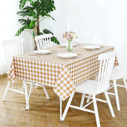 Romanstile Rectangle Vinyl Tablecloth, 100% Waterproof Buffalo Gingham Plastic Table Cloth, Heavy Duty Wipeable Checkered Table Covers for Outdoor, Camping, Picnic, Patio - 60 x 84, Coffee and White