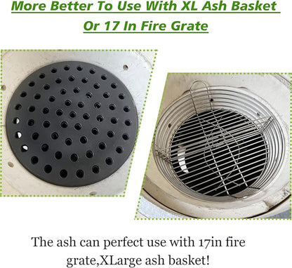 KAMaster Ash Can with Handle Compatible with XL Big Green Egg,Charcoal Ash Collector Must Haves Green Eggs Accessories Carbon Steel Ash Pot with Enamel Coating Steel Folding Handle Kamado Ash Basket