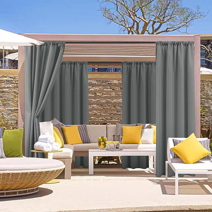 Outdoor Curtains for Patio Waterproof Rod Pocket 4 Pcs 54x95 Inch Grey | - Image 2