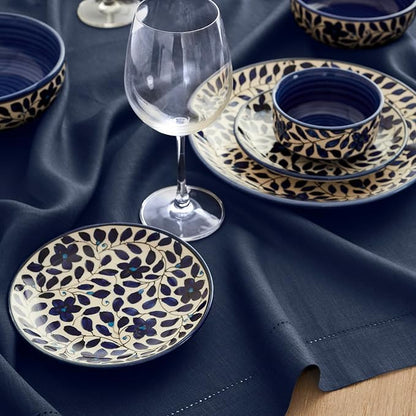 Solino Home Linen Table Runner 120 Inches Long - Classic Hemstitch 100% Pure Linen Navy Blue Dining Table Runner 16 x 120 Inch for Easter, Winter
