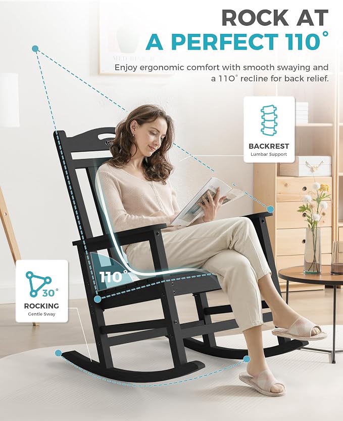 Oversized Outdoor Rocking Chairs Set of 3, 380lbs Heavy-Duty Large Patio Rocker - Image 4