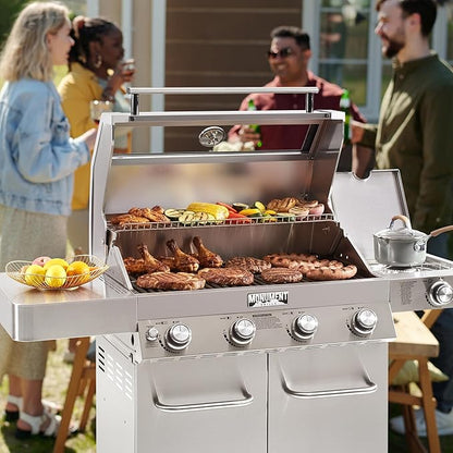 Monument Grills Larger Convertible 4 Burner Natural Gas Grill Stainless Steel Cabinet Style Propane Grills, LED Controls,Side Burner(Without Conversion Kit)