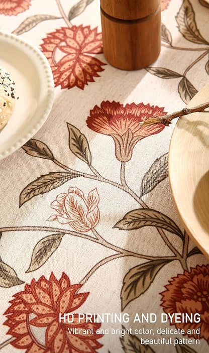 ISAENNE Designer French Rectangular Tablecloth,Linen Orange Floral Pattern Indoor Table Cloth,Wrinkle Resistant Decor Table Cloth for Dining Thanksgiving Kitchen Party,55"*87"-Alvarado D
