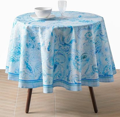 Maison d'Hermine Premium Table Cloth Round Table 100% Cotton 70 Inches Tablecloth Reusable Decorative Everyday Use for Dining Room, Farmhouse, Home, Party, Festive & Wedding - Paisley Blues