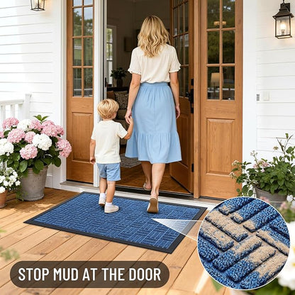 OLANLY Front Door Mat Outside Entrance 71x47, Absorbent, Heavy Duty Sturdy Natural Rubber Doormat Indoor Outdoor, Non-Slip, Stain and Fade Resistant, Low Profile Floor Mat for Entryway, Ocean Blue