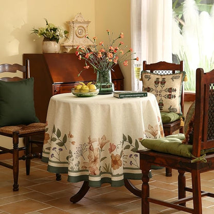 Designer Vintage French Small Round Tablecloth,Linen Shabby Chic Floral Colorfast Table Cloth,Decor Table Cover for Kitchen,Dining,Tea Party,Home,Christmas,Diameter 55"-Manolya