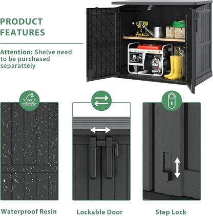 Outdoor Horizontal Resin Storage Shed,Portable Outdoor Storage Cabinet 36 Cu Ft with Lockable Doors -Waterproof Storage Box for Backyards,Easy to Assemble Black
