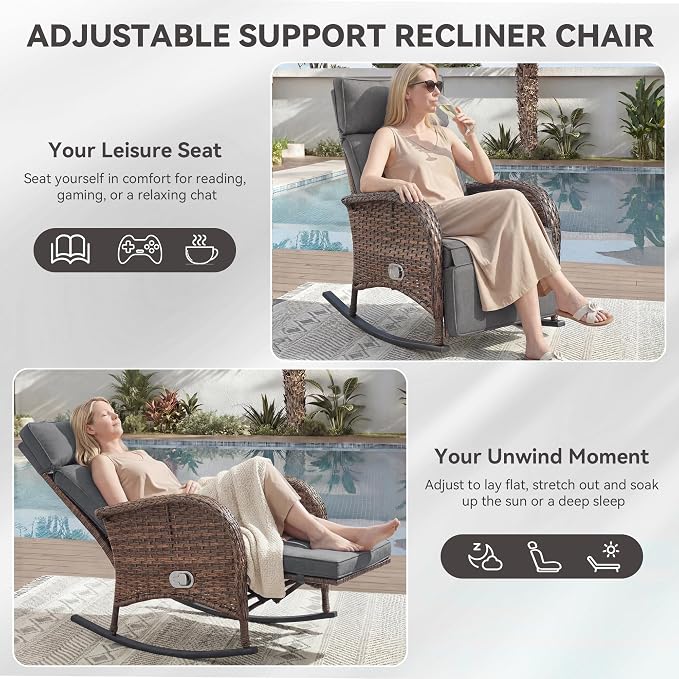 Zero Gravity Patio Rocking Wicker Recliner Chair - Image 5