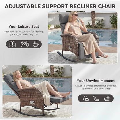 Zero Gravity Patio Rocking Wicker Recliner Chair - Image 5