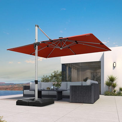 PURPLE LEAF Cantilever Umbrella 9' X 12' Solar LED Light Patio, Brick Red | - Image 3
