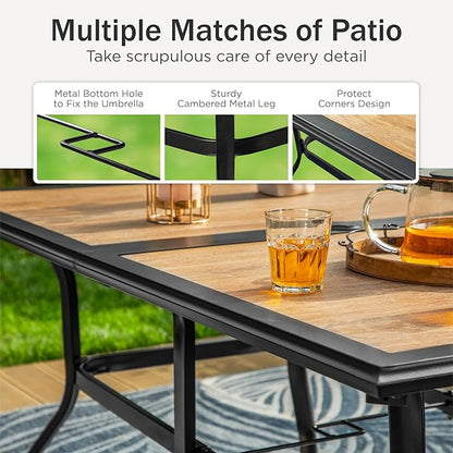 PHI VILLA Outdoor Dining Table for 6, 60" Metal Rectangle Metal Steel Table with Polywood Tabletop, Modern Long Furniture for Patio, Deck, Porch, Yard