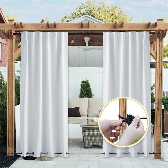 NICETOWN 2 Panels Outdoor Curtains Waterproof Extra Long W52xL108 White | - Image 9