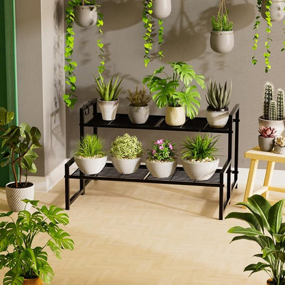 2-Tier Metal Plant Stand, Stackable Heavy Duty Flower Rack | 2-tier tall design - Image 2