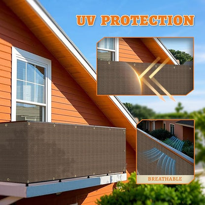 2.5' x 74' Balcony Privacy Screen Fence Cover with Zip Ties Grommets for Apartment Patio Porch Deck Backyard Outdoor (Brown)