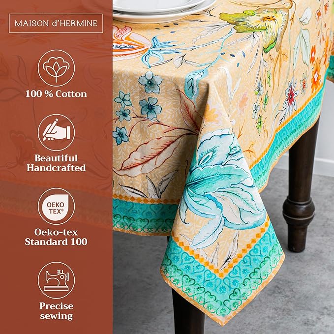 Maison d' Hermine Table Cloth Square Table 100% Cotton 60 x 60 Inches Tablecloth Reusable Decorative for Dining Room, Farmhouse, Home, Party, Festive & Wedding Spring Summer - Luxury Loft – Peach
