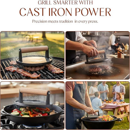 Bellemain Heavy Duty Cast Iron Smash Burger Press 7" Round Grill Press for Cooking Burgers, Bacon, Sandwiches, Steak, BBQ, Ground Beef, Meats, Sausages, and So On