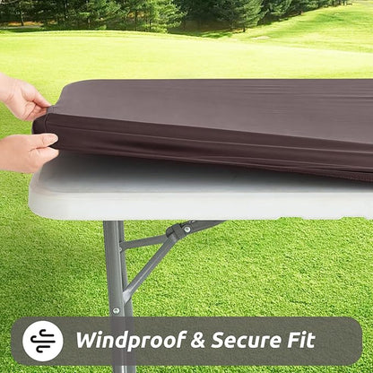 LURKA Rectangle PU Leather Table Cover/Tablecloth with Elastic Fitted Edge – Waterproof, Oil-Proof, Scratch-Resistant, Wipeable Protector for Dining, Kitchen, Outdoor Picnic, Party (Coffee, 6FT)