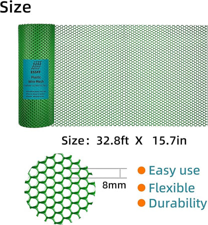 Pet & Garden Safeguard - 15.7IN x 32.8FT Roll - Green Plastic Netting, Multi-Use Decorative Fencing for Poultry, Dogs, Rabbits,Chicken and Snake Barrier
