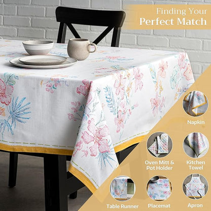 Maison d' Hermine Table Cloth Rectangle Table 100% Cotton 60 x 108 Inches Tablecloth Reusable Decorative for Dining Room, Farmhouse, Home, Party, Festive & Wedding Spring Summer - Paradise Island