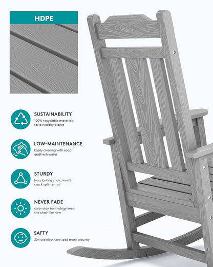 SERWALL Oversized Outdoor Rocking Chairs Set of 2, Patio Rocker, Space Gray | - Image 5