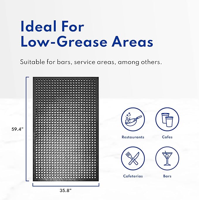 New Star Foodservice 54521 Commercial Grade Grease Resistant Anti-Fatigue Rubber Floor Mat, 36" x 60", Red