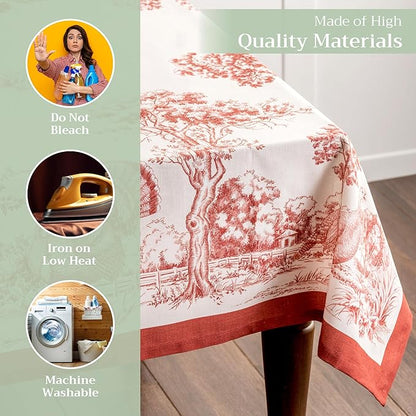 Maison d' Hermine Table Cloth Rectangle Table 100% Cotton 54 x 72 Inches Fall Tablecloth Reusable Everyday Use for Thanksgiving Christmas Decorations Dining Farmhouse Party (Holy Jouy - Red)
