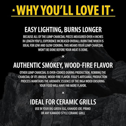 FOGO Super Premium Hardwood Lump Charcoal, Natural, Large Sized Lump Charcoal for Grilling and Smoking, Restaurant Quality, 35 Pound Bag, 2-Pack
