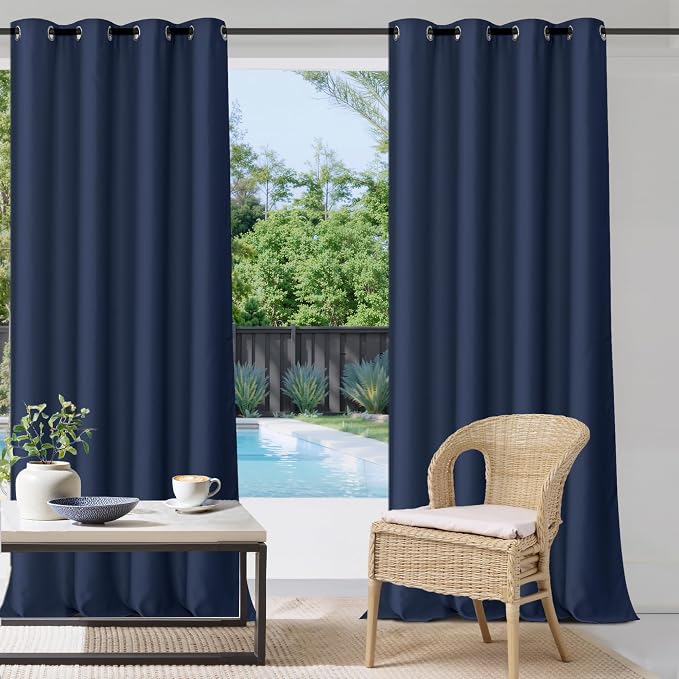Outdoor Curtains for Patio W52 x L84 Inch Navy Blue, 1 Panel | Outdoor Blackout by StangH