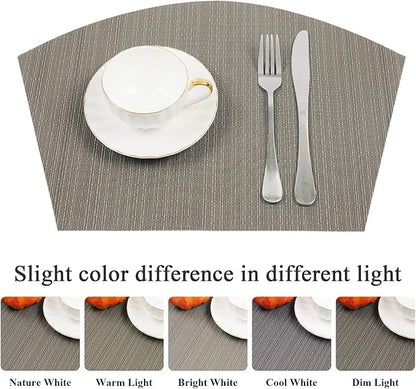 SHACOS Wedge Placemats Set of 4 for Small Round Table Woven Vinyl Non Slip Heat Resistant Table Place Mats Wipe Clean Indoor Outdoor (4, Gray)