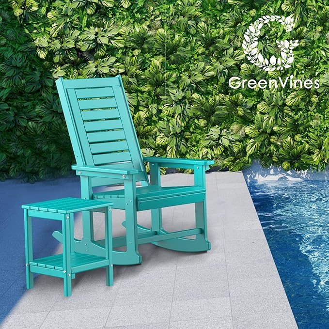 GREENVINES Oversized Outdoor Rocking Chair, HDPE Rocker, Aqua | 21.7" Wide Seat - Image 2