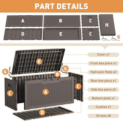 Greesum 100 Gallon Resin Deck Box Large Outdoor Storage Boxes - Image 7