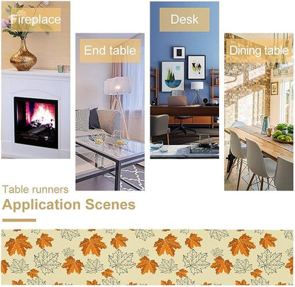 Fall Maple Leaves Table Runner, Rustic Vintage Autumn Orange Leaf Thanksgiving Farmhouse Kitchen Dinning Table for Indoor Outdoor Home Party, 13x90inch