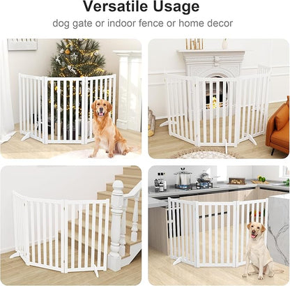 36" Height Extra Tall Freestanding Pet Gate, Solid Wood Folding Safety Fence Wooden Dog Gate with 2 PCs Support Feet Ideal for Stairs, Doorways, Halls, Kitchens, Heavy Duty Gates, 3 Panels, White