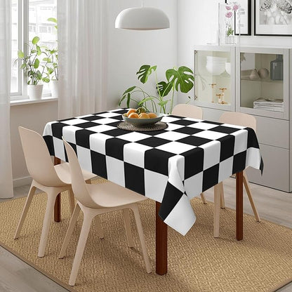Worltoldb Checkered Polyester Tablecloth, 90" x 60" Rectangular, Water Resistant, Perfect for Dining Table, Kitchen, Wedding, All-Season