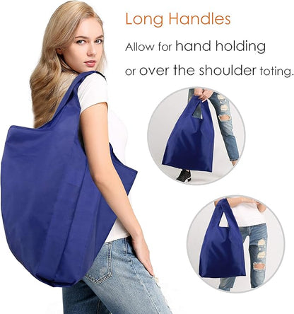 BeeGreen Navy Blue Reusable Grocery Bags Wholesale Reusable Kitchen Bags Bulk Foldable-Machine Washable with Zipper Storage Pouch 50 Packs