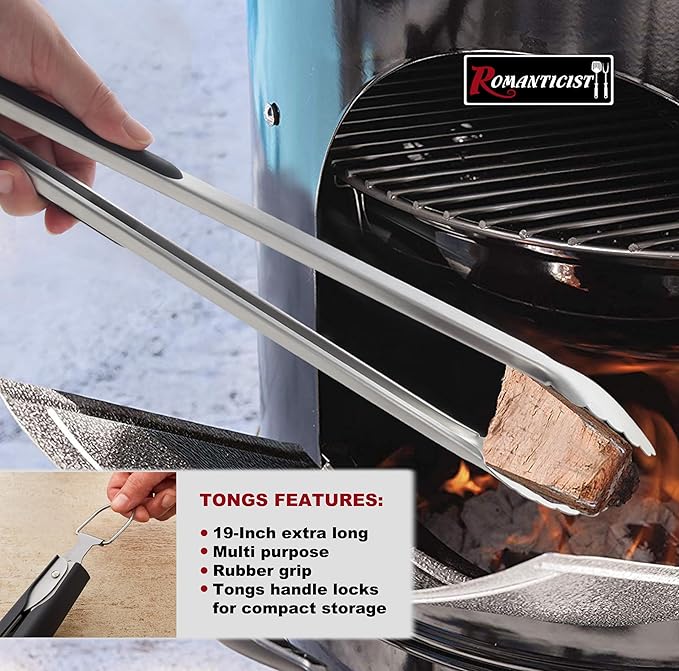 ROMANTICIST 4pc Heavy Duty Grill Accessories for Top Chef - Professional Grill Tools Set & Basic BBQ Tools for Backyard Restaurant Outdoor Kitchen - Deluxe Grill Gift for Dad on Father’s Day Christmas