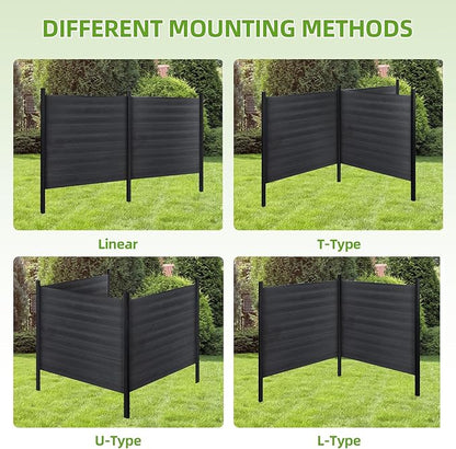Mondaria Fence Privacy Screen with 8ft In-ground Posts, 6ft(H) x12ft(W) Wood Plastic Composite Fence Panels Weather-Resistant Outdoor Fence for Backyard/Garden (Black, 3 Posts)