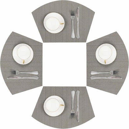 SHACOS Wedge Placemats Set of 4 for Small Round Table Woven Vinyl Non Slip Heat Resistant Table Place Mats Wipe Clean Indoor Outdoor (4, Gray)